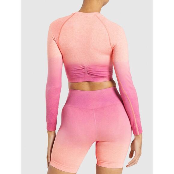 Gymshark Adapt Pink Ombre Seamless Long Sleeve Crop Top Size Small - Picture 7 of 8
